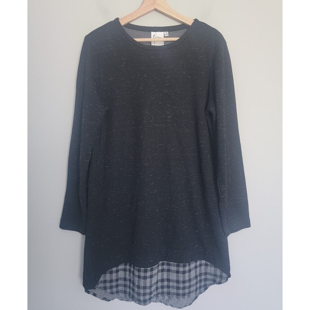 Finley Tunic Sweatshirt Dress Womens M Long Sleeve Plaid Hem Black USA
